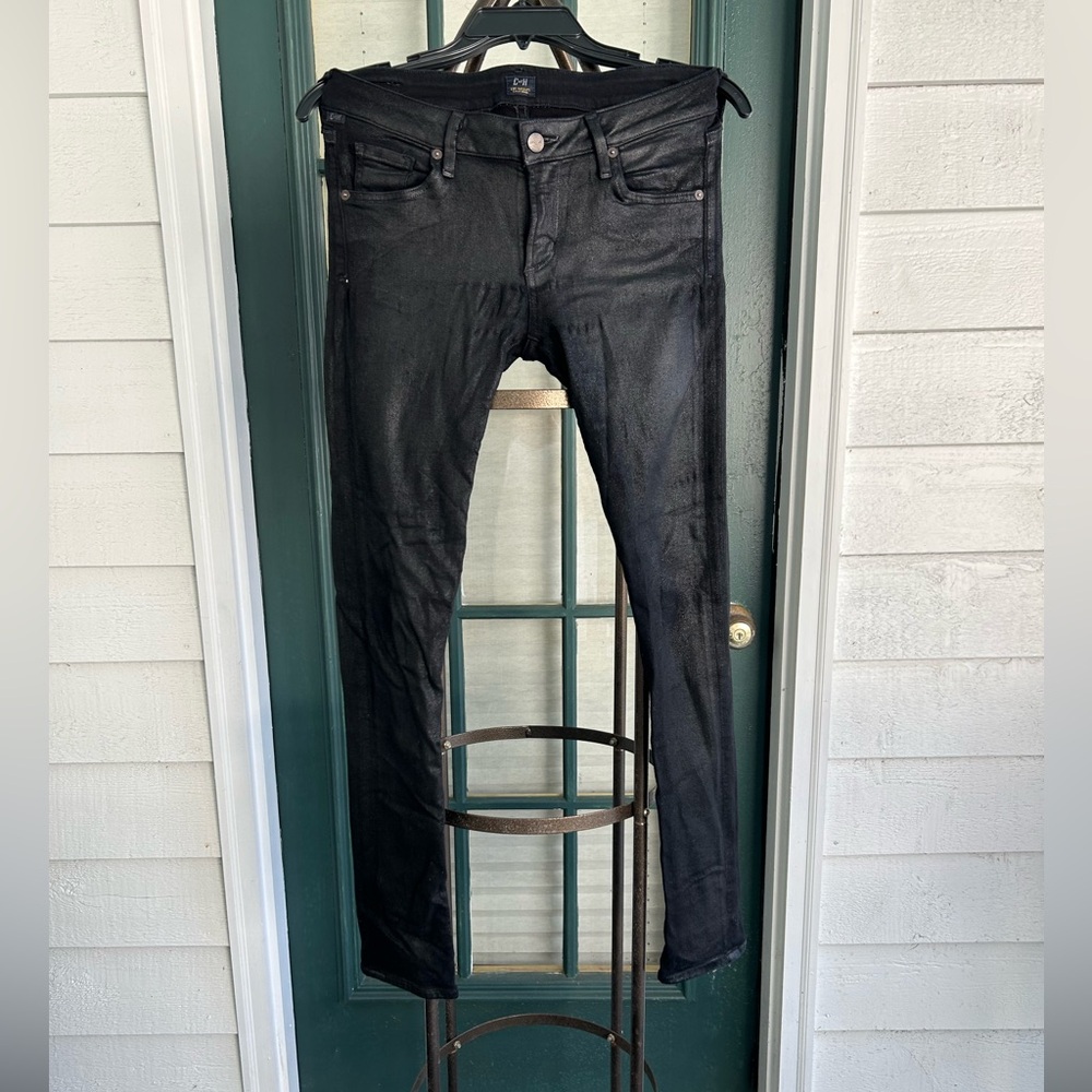 Citizens Of Humanity Black Slick Rocket High Rise Jeans Size 28 a bit of shine
